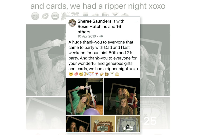 A Facebook post with photos by Sheree thanking everyone for coming to her party and saying it was a ripper night. 
