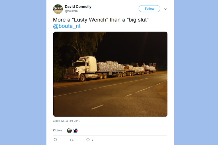 A screenshot shows an old tweet with a photo of a truck.