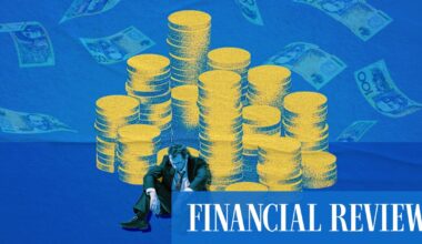 A businessman slumped beside a mountain of money, symbolizing the gender pay gap and the $US267,600 career earnings penalty for agreeable individuals.