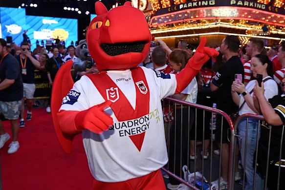 The club mascot greet fans in the lead-up to the game against the Bulldogs.