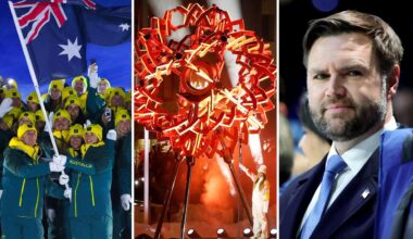 Two cauldrons lit, pictures of Aussies enter stadium, Andrea Bocelli Nessun Dorma, Mariah Carey sings in Italian, fans told not to boo JD Vance