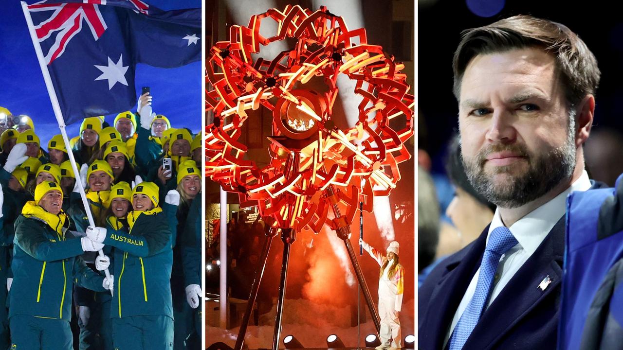 Two cauldrons lit, pictures of Aussies enter stadium, Andrea Bocelli Nessun Dorma, Mariah Carey sings in Italian, fans told not to boo JD Vance