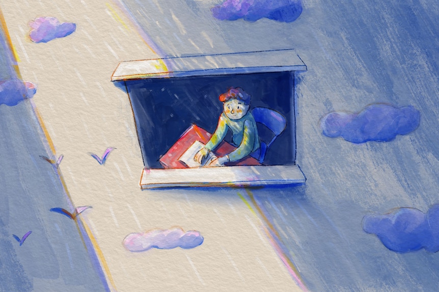 An illustration of a boy sitting at a desk.