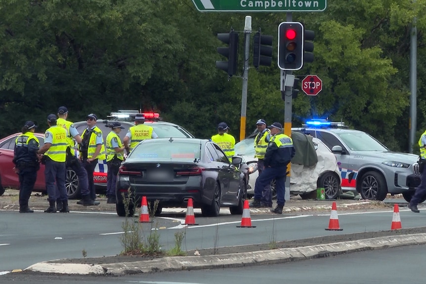 NSW Police at the scene of a two-car crash at camden