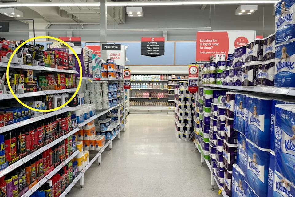 Rodenticides circled in yellow at a Coles supermarket. 