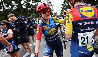 GEELONG, AUSTRALIA - JANUARY 31: Amanda Spratt of Australia and Team Lidl - Trek reacts after the 10th Mapei Cadel Evans Great Ocean Road Race 2026, Women&amp;apos;s Elite a 141.2km one day race from Geelong to Geelong / #UCIWWT / on January 31, 2026 in Geelong, Australia. (Photo by Con Chronis/Getty Images)