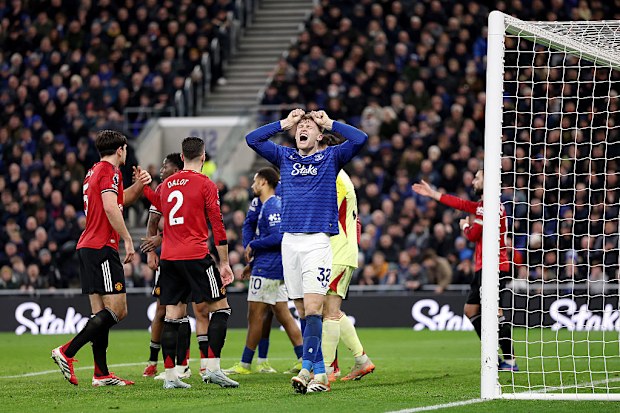Jarrad Branthwaite of Everton reacts.