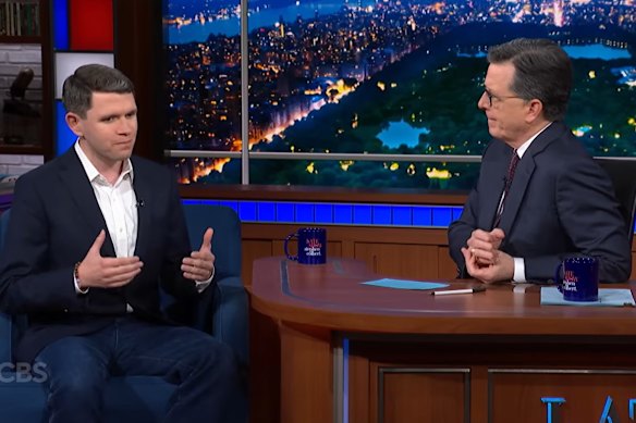 Colbert interviews Talarico, a Texas politician, in a segment that was published on YouTube.