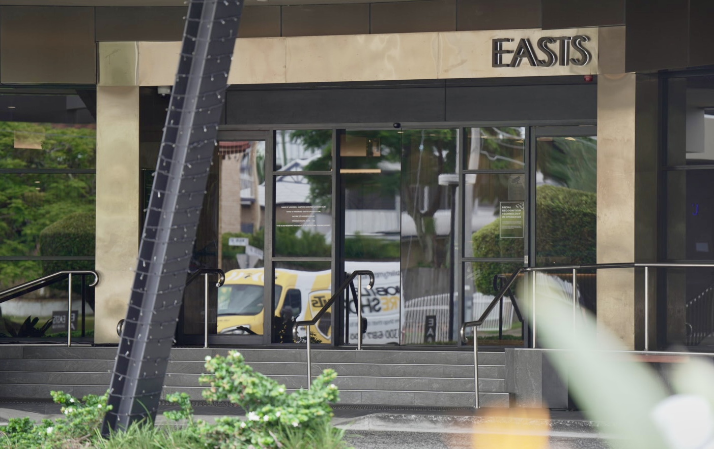 The exterior doors to the club. 