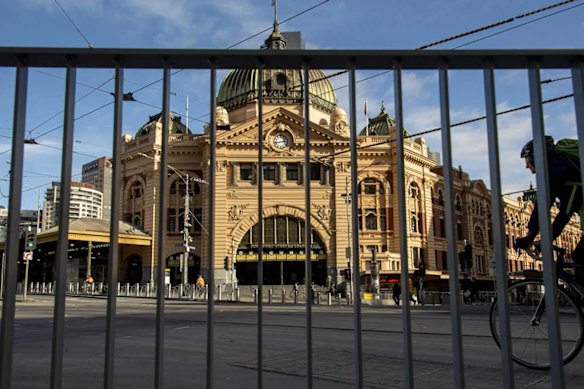 A deserted Flinders Street Station during the COVID lockdowns.