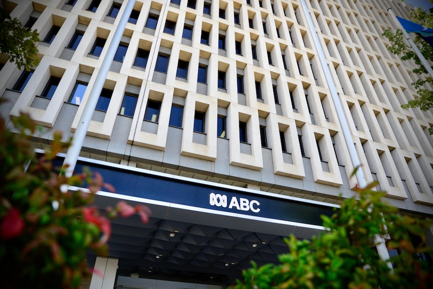 The entrance to ABC Adelaide's existing building in Collinswood, with the broadcaster's sign above the door
