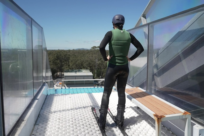 Laura Peel at the top of Geoff Henke water ramp with her hands on her hips