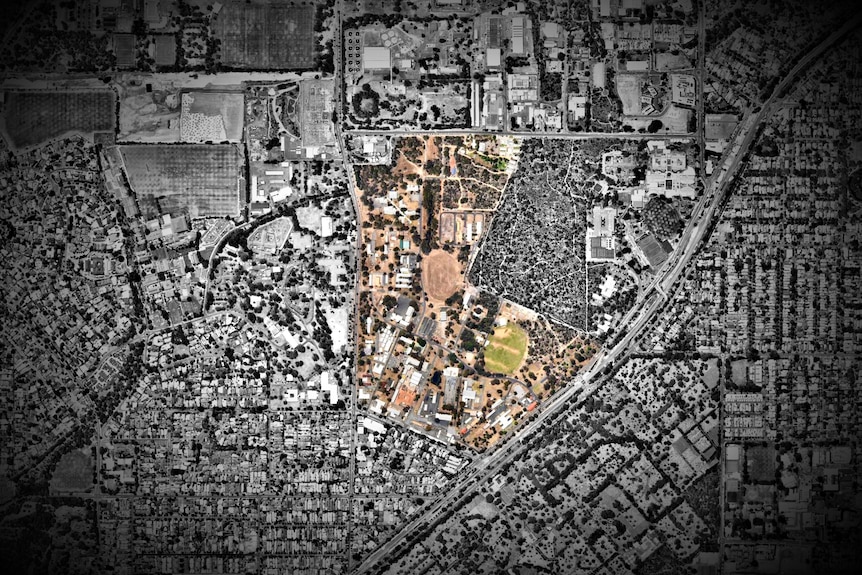 A coloured property on a wider aerial map