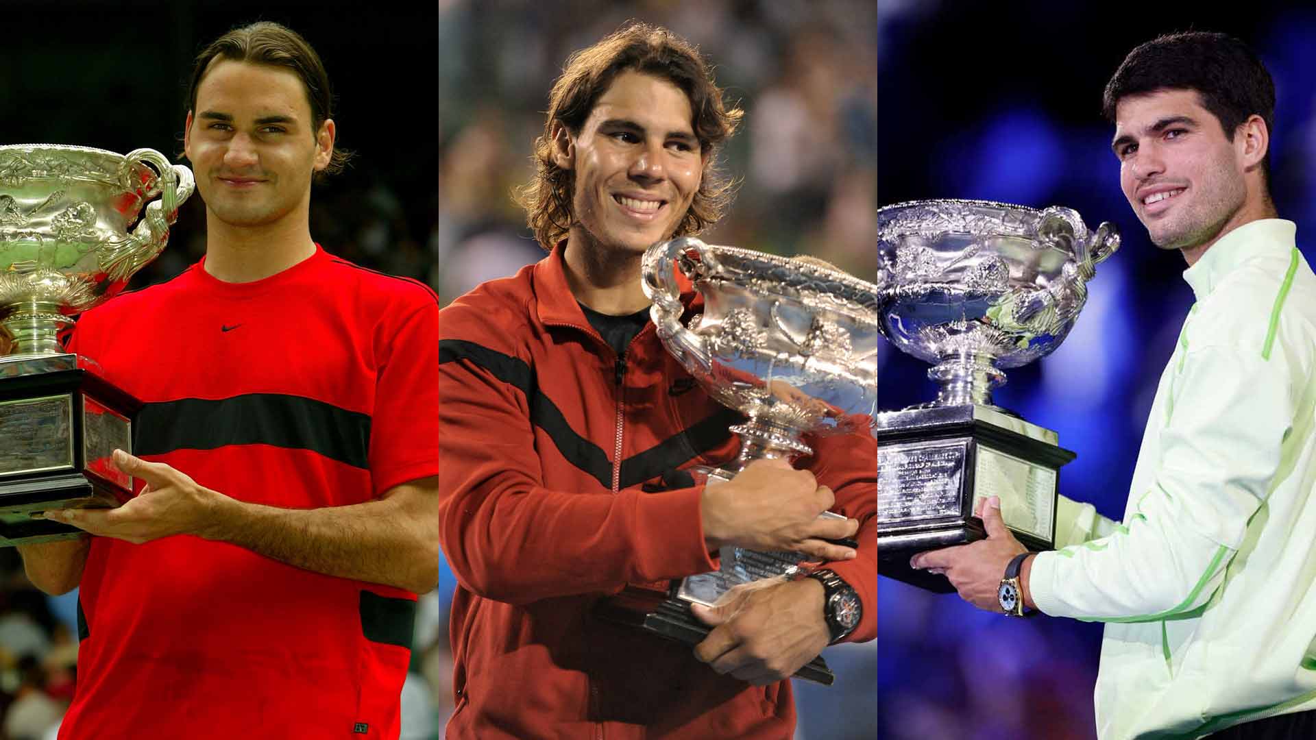Roger Federer, Rafael Nadal and Carlos Alcaraz all won their first Australian Open title aged 22.