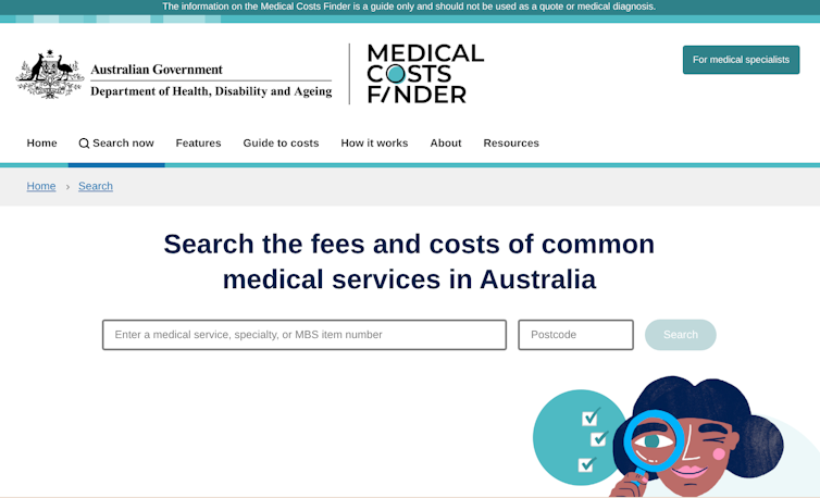 Medical Costs Finder website screenshot