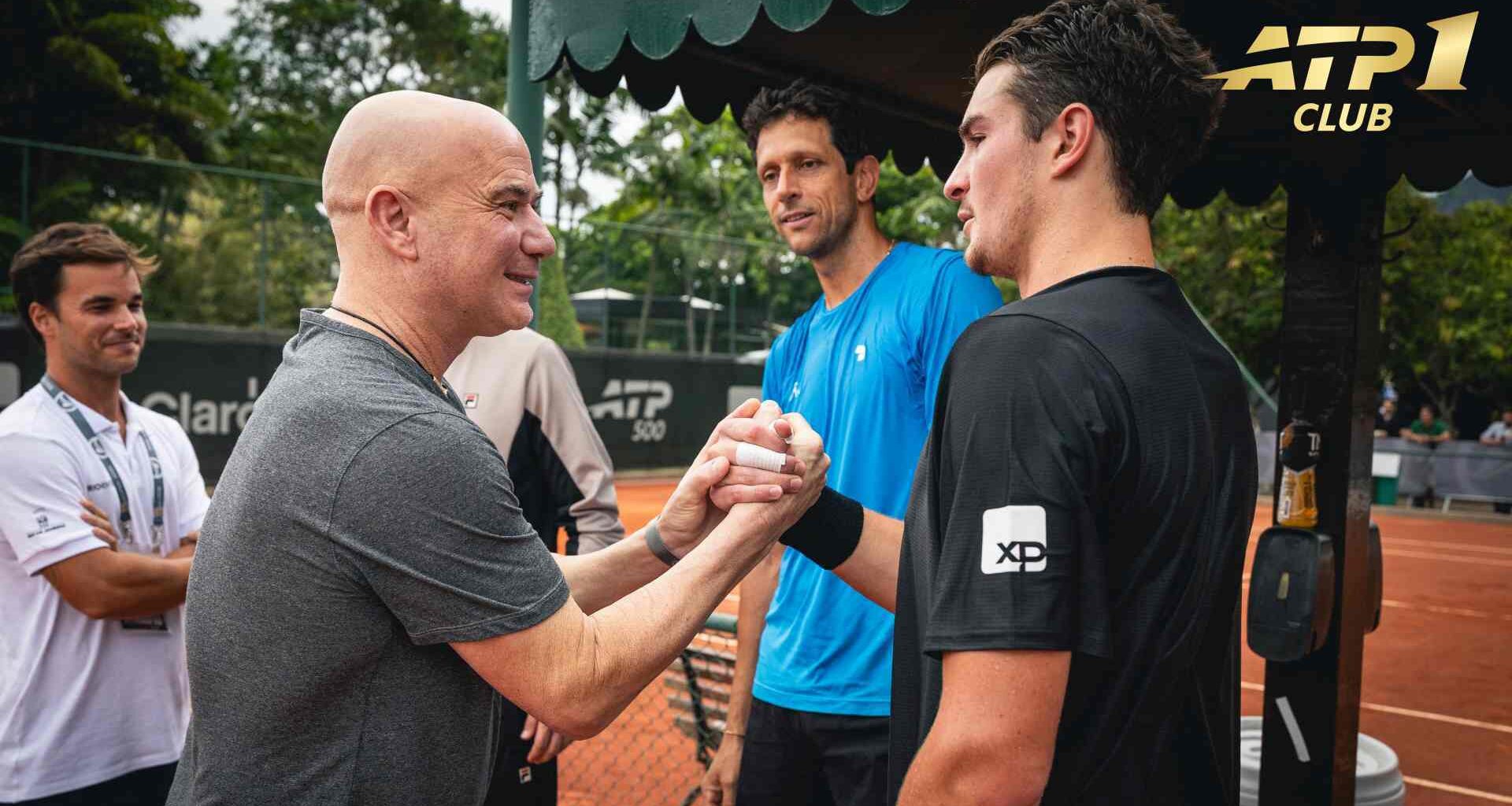 Former World No. 1 Andre Agassi meets Joao Fonseca at the ATP 500 in Rio de Janeiro on Friday.