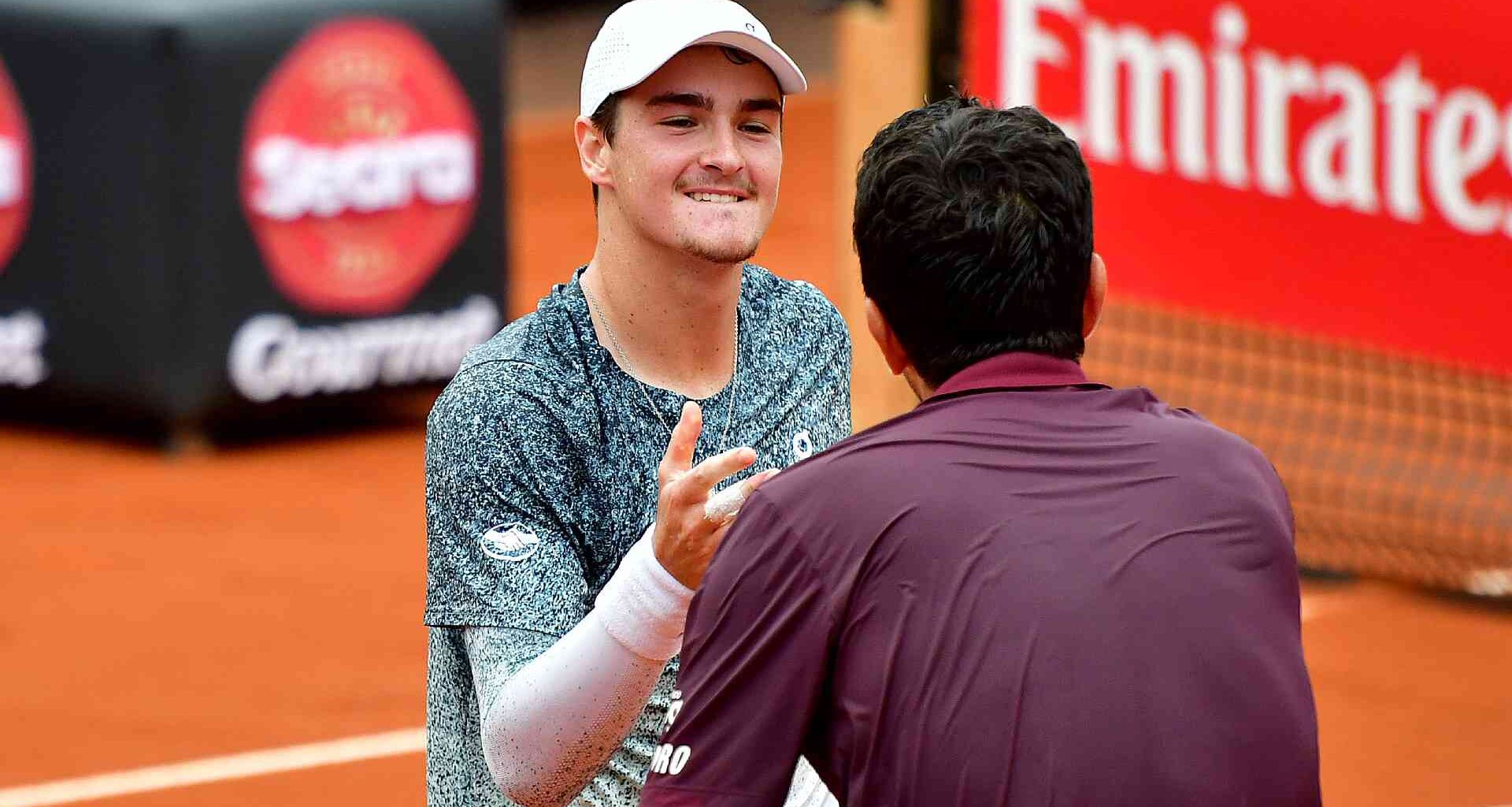 Joao Fonseca and Marcelo Melo at the ATP 500 event in Rio de Janeiro on Saturday.