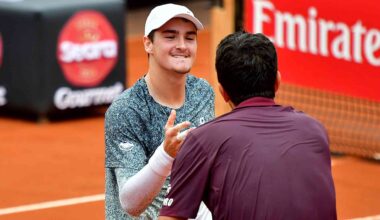 Joao Fonseca and Marcelo Melo at the ATP 500 event in Rio de Janeiro on Saturday.