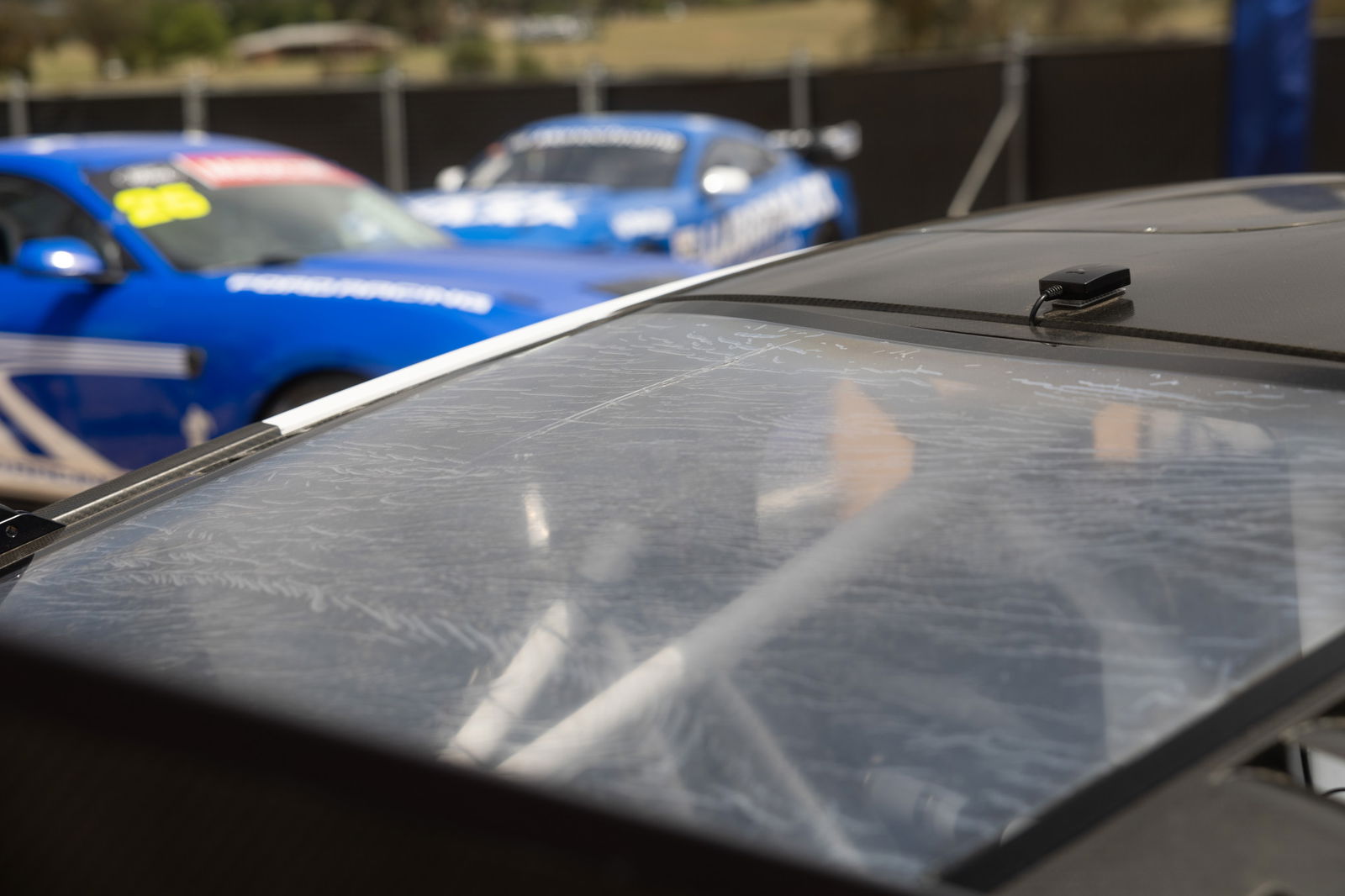 A Ford Mustang GT3 rear window