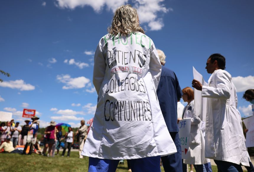 Health care workers have joined protestors to voice their concerns outside of ICE facilities.