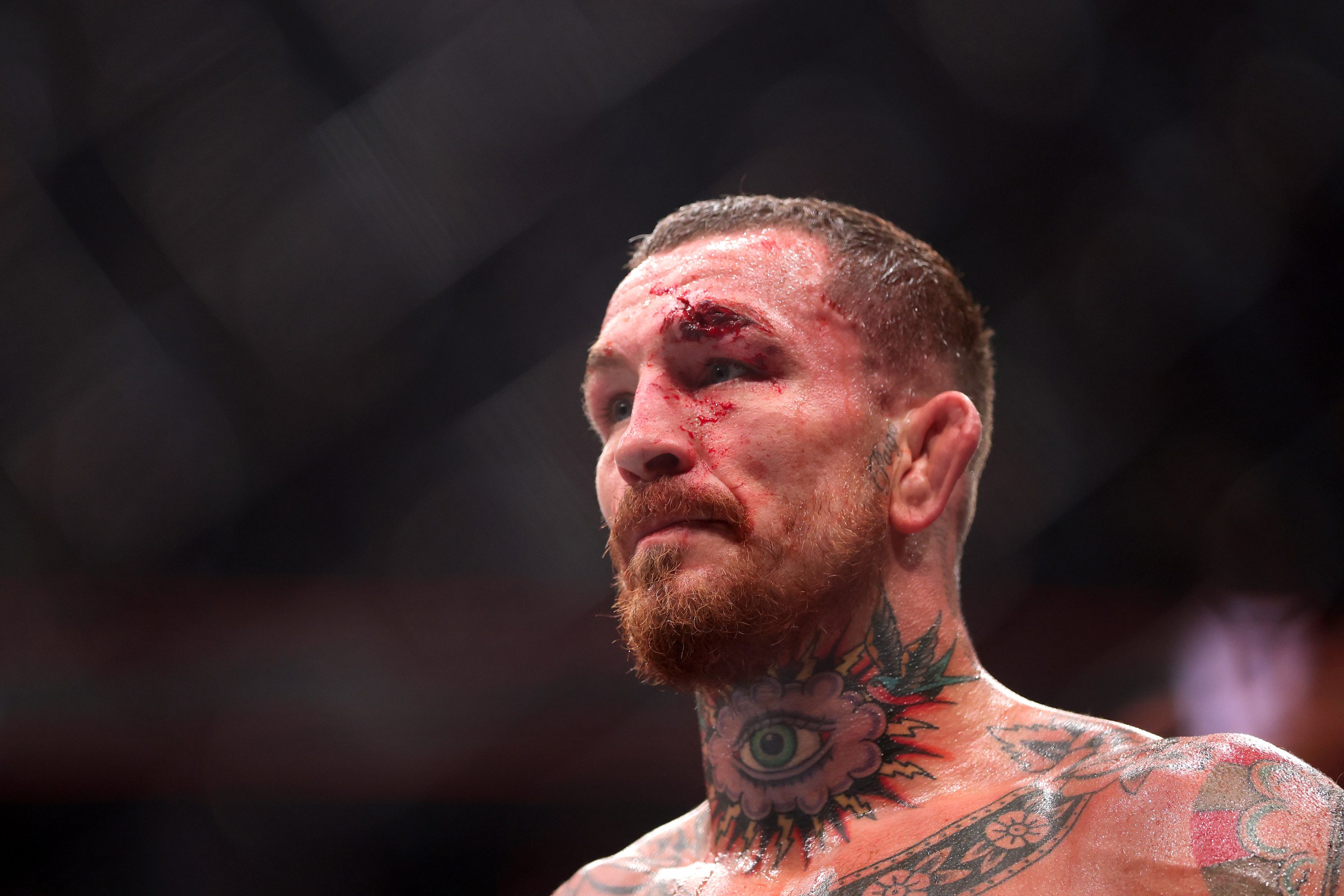 LAS VEGAS, NEVADA - OCTOBER 04: Austin Vanderford of the United States looks on after losing to Ramiz Brahimaj of the United States in UFC 320: Ankalaev vs Pereira 2 at T-Mobile Arena on October 04, 2025 in Las Vegas, Nevada. (Photo by Sean M. Haffey/Getty Images)