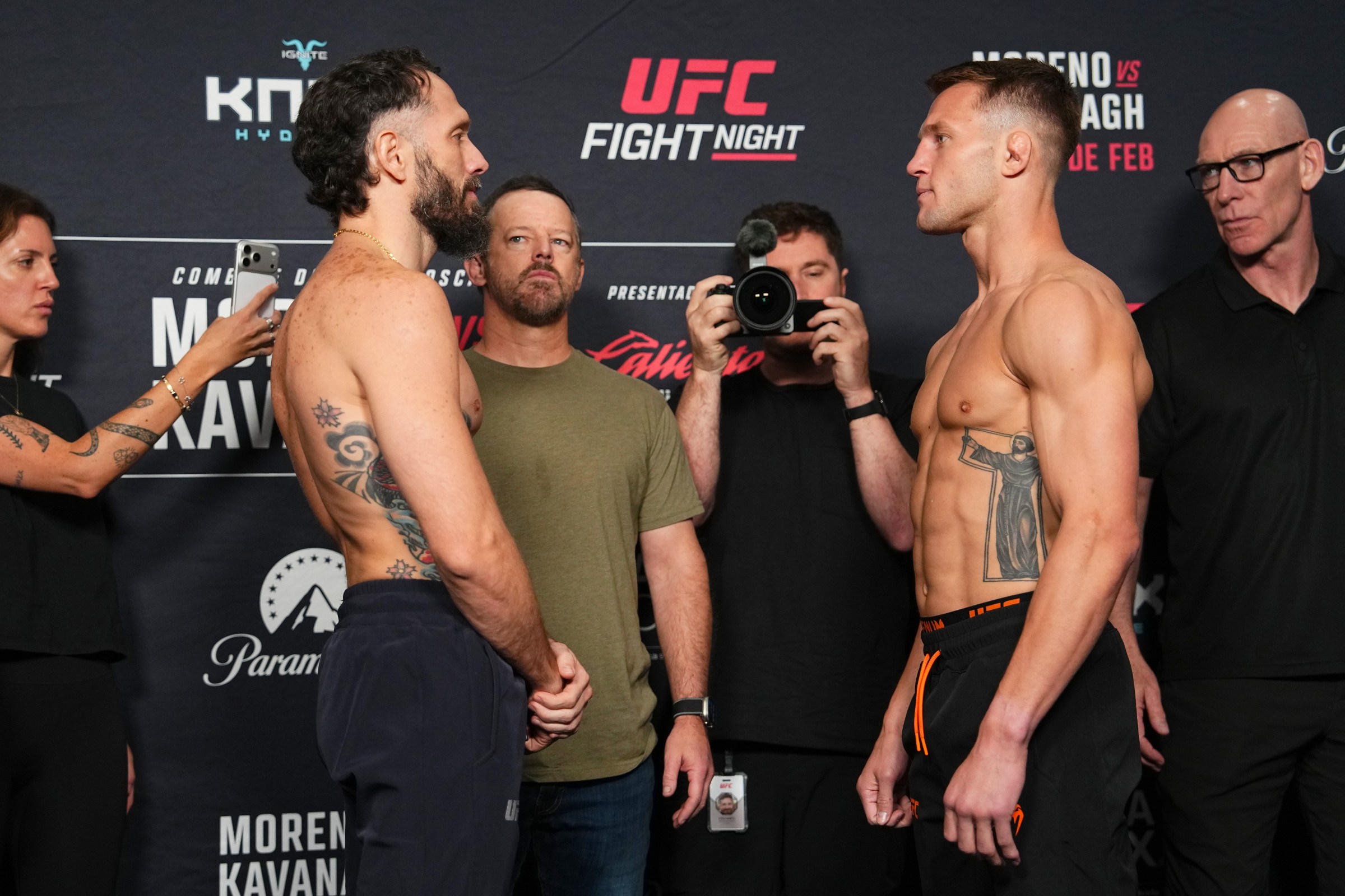 MEXICO CITY, MEXICO - FEBRUARY 27: (L-R) Erik Silva of Venezuela and Francis Marshall face off during the UFC Fight Night official weigh-in at InterContinental Mexico City on February 27, 2026 in Mexico City, Mexico. (Photo by Jeff Bottari/Zuffa LLC)
