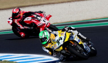 Lorenzo Baldassarri, Nicolo Bulega, 2026 Phillip Island WorldSBK test. Credit: Gold and Goose.
