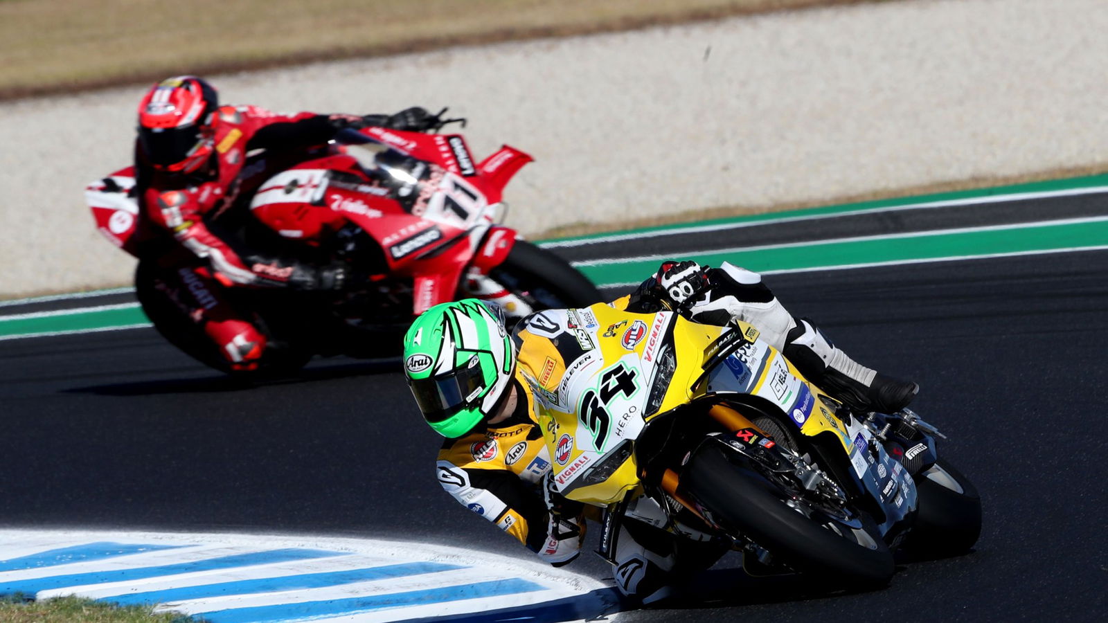 Lorenzo Baldassarri, Nicolo Bulega, 2026 Phillip Island WorldSBK test. Credit: Gold and Goose.