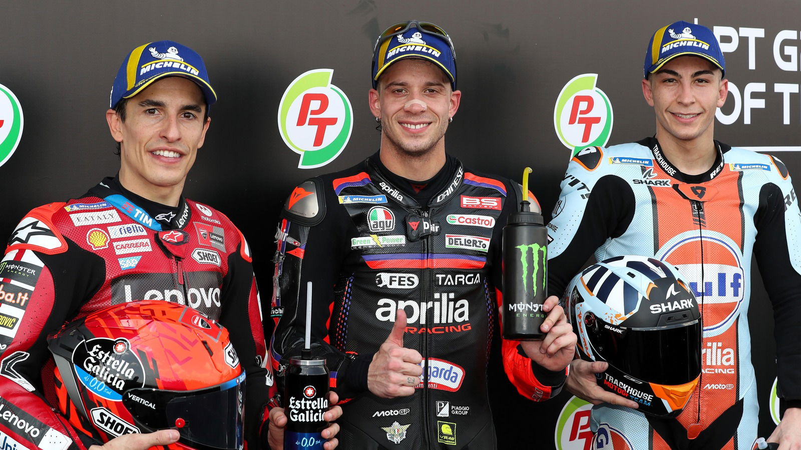 Marco Bezzecchi (pole), Marc Marquez (2nd), Raul Fernandez (3rd), qualifying, 2026 Thai MotoGP.