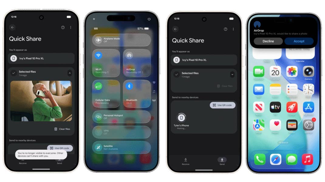 Google Quick Share on Android phone to iPhone's Quick Share.