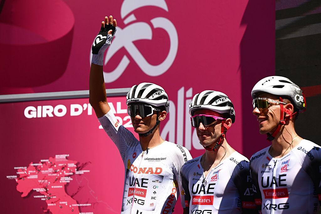 Isaac del Toro (1-L) and Adam Yates (2-L) during the 2025 Giro d'Italia