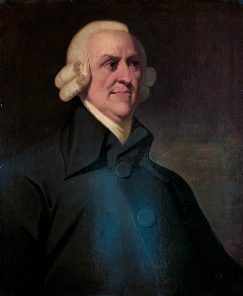 A portrait of a man with 18th-century fashion, featuring a powdered wig and a dark coat, set against a dark background.