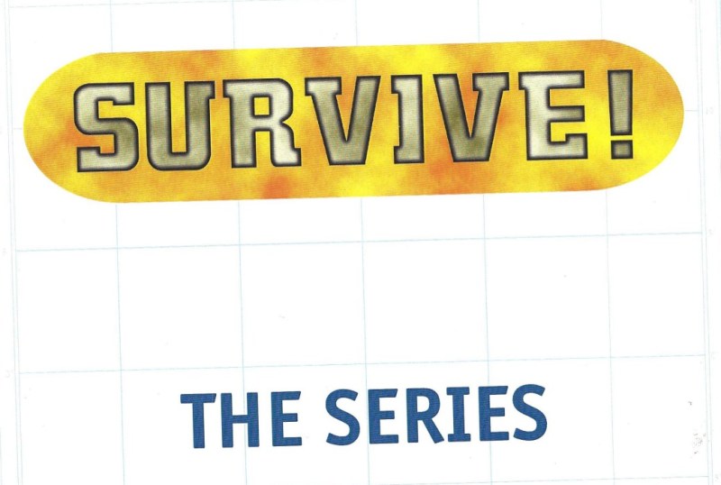 Logo for "Survive! The Series," featuring bold yellow text with a fiery background, aimed at adventure and survival enthusiasts.