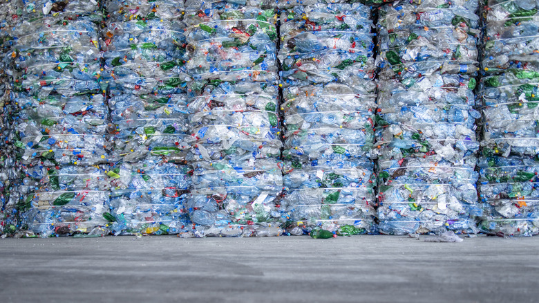 Stacks of plastic gathered together for recycling and disposal