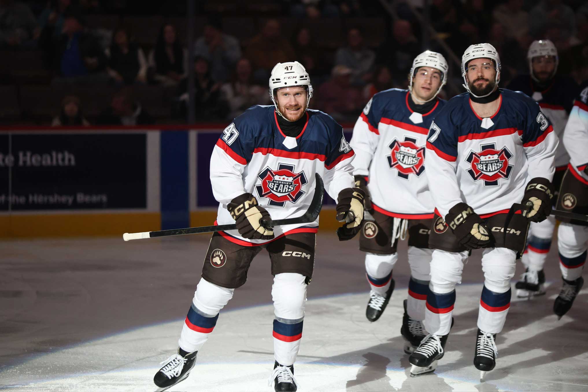 Jon McDonald celebrates a goal in Hershey