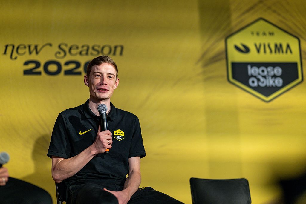 Danish Jonas Vingegaard Hansen pictured during the team presentation of the Team Visma-Lease a Bike cycling team in Alicante, Spain, Tuesday 13 January 2026. BELGA PHOTO DAVID PINTENS (Photo by DAVID PINTENS / BELGA MAG / Belga via AFP)
