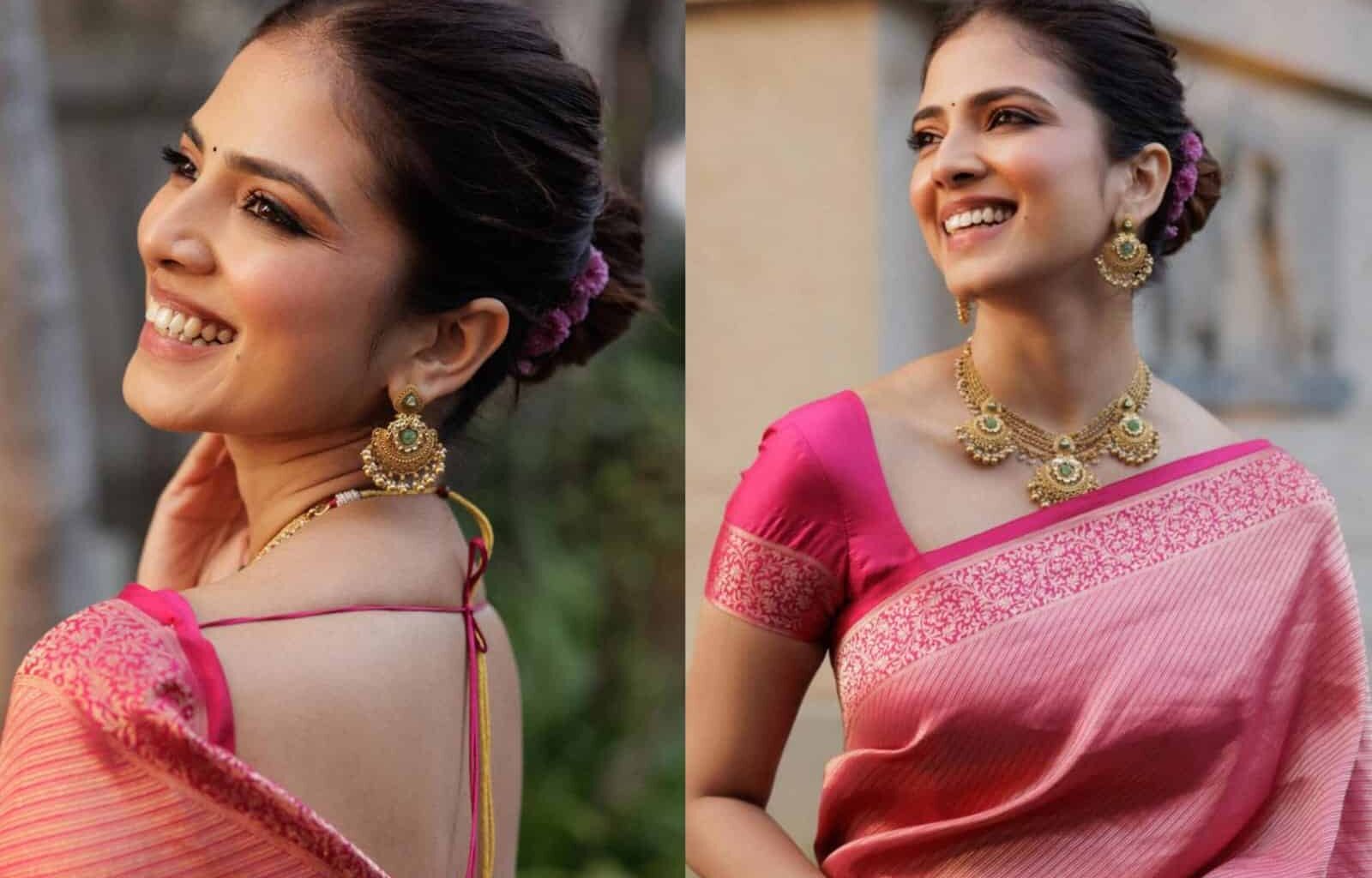 Malavika Shines In Pink Silk