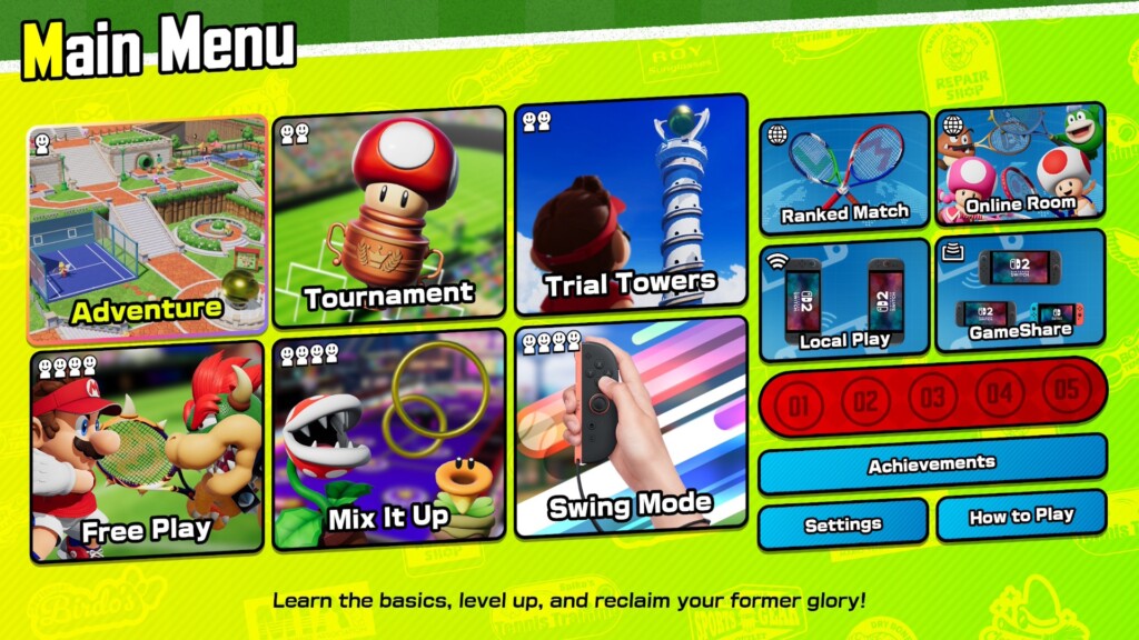 Mario Tennis Fever menu