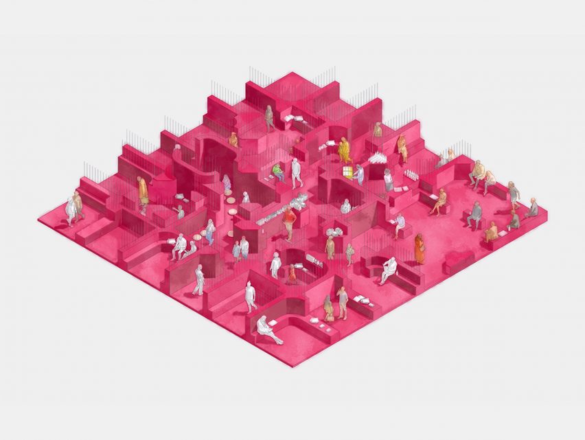 Pink labyrinth on grey background