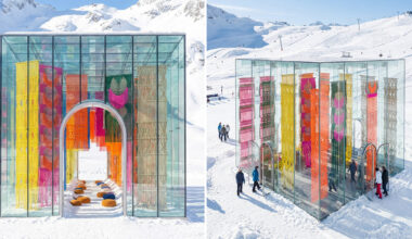 milla novo renders her desert textile installation within a snowy alpine context