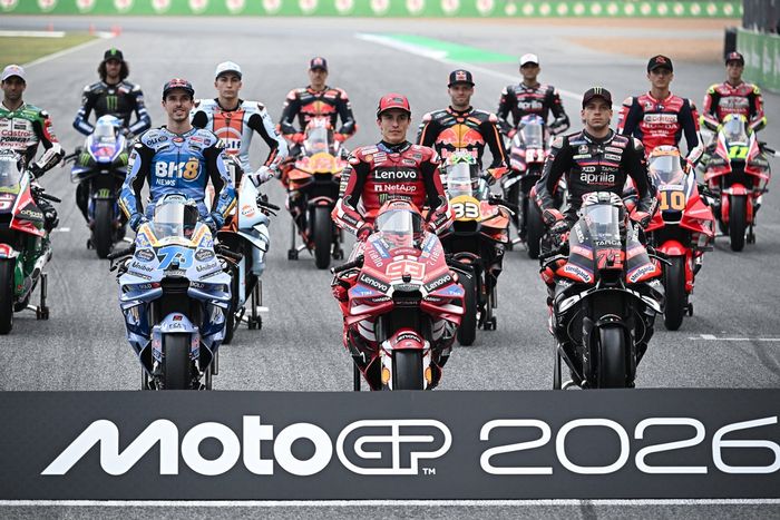 MotoGP riders pose for a group photo