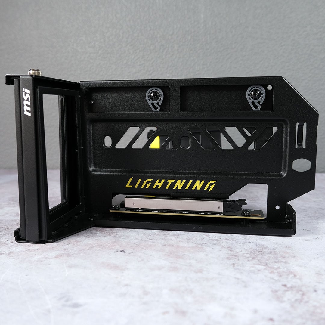 A close-up of the Graphics Card Holder that comes with the Lightning Z, front.