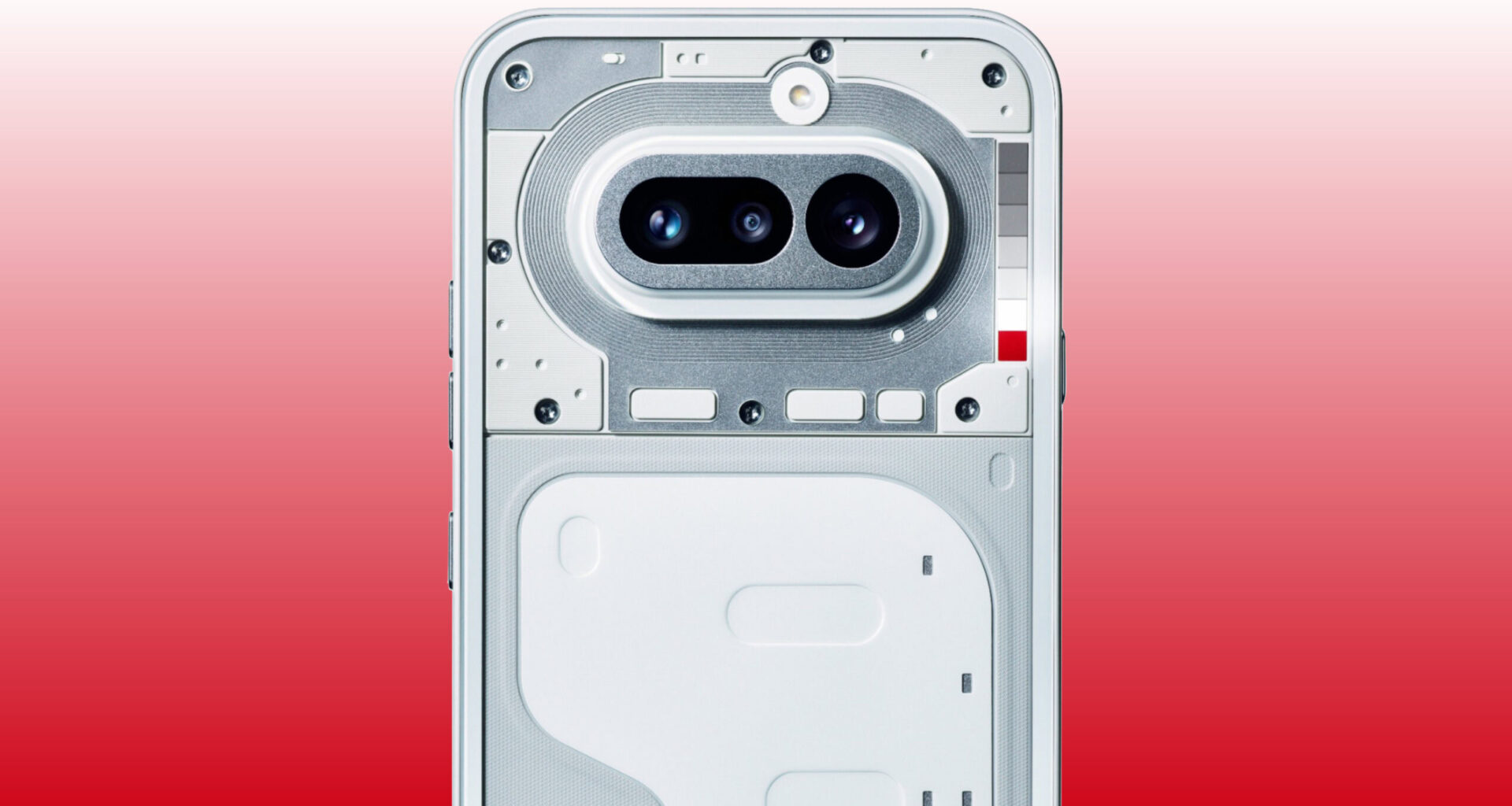Official render of the Nothing Phone 4a against a red and white background.