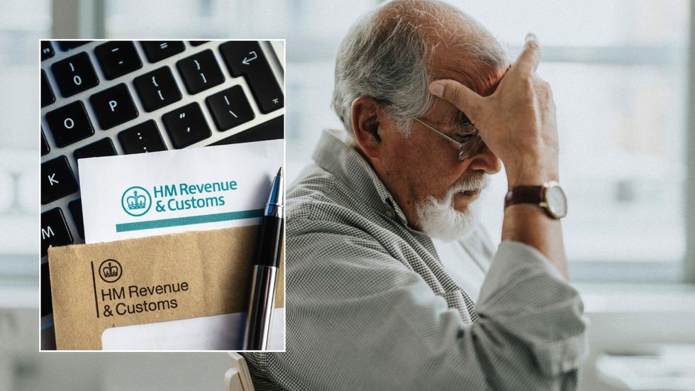 Older man looking worried and HMRC letter
