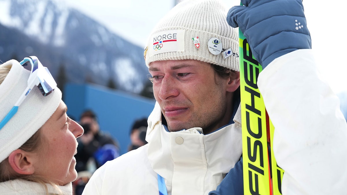 Sturla Holm Laegreid reacts after the bonze medal