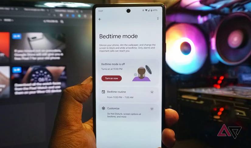 Bedtime mode open on an Android phone