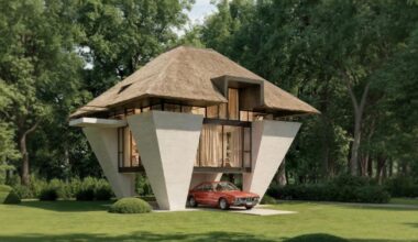 pitched thatched roof tops conical white-bricked sarchina villa