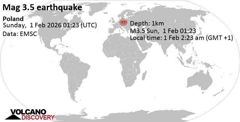 3.5 quake 1.7 km south of Glogow, Lower Silesian Voivodeship, Poland, Feb 1, 2026 02:23 am (GMT +1)
