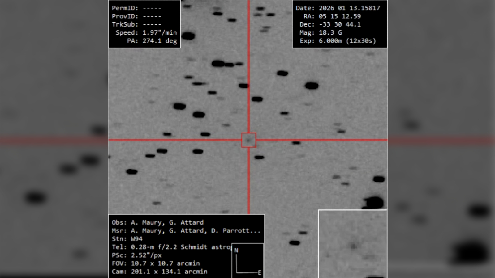 Black and white image of the comet taken during discovery