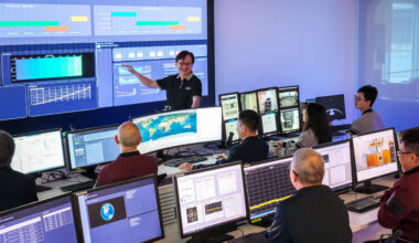 Exec Dir Lim Wee Seng briefing his team at the upgraded mission control at NTU
